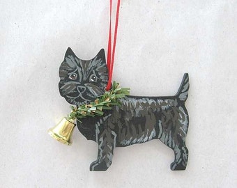 Hand-Painted CAIRN TERRIER BLACK Wood Christmas Tree Ornament Artist Original