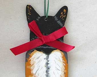 Hand-Painted WELSH CORGI TRI-Color RearEnd Wood Christmas Ornament Artist Original