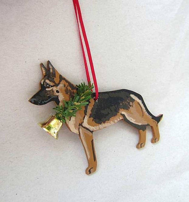 Handpainted GERMAN SHEPHERD Tan/blk Wood Christmas Ornament Etsy