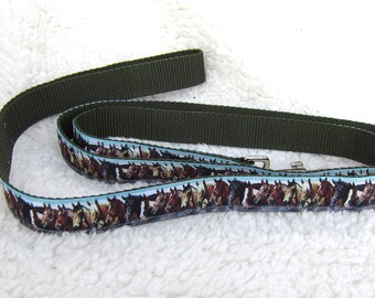 Dog Leash HORSE BREEDS Fence Ribbon Leash 5 foot Nylon Polypropylene Dog Lead Handmade