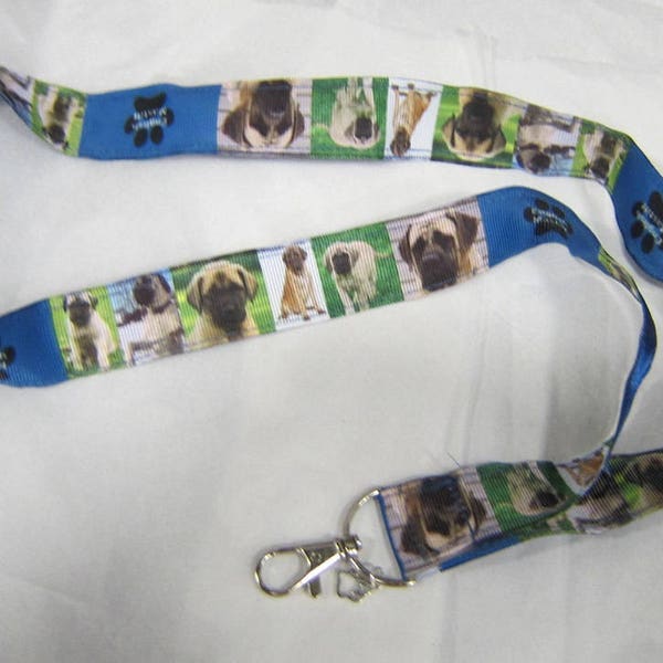 ENGLISH MASTIFF Dog Breed Lanyard/Keychain/Badge Holder Grosgrain & Satin Ribbon w/Metal Charm...Handmade