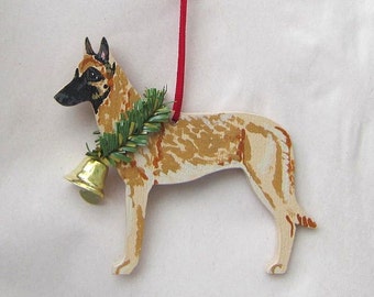 Hand-Painted BELGIAN MALINOIS Wood Christmas Ornament Artist Original