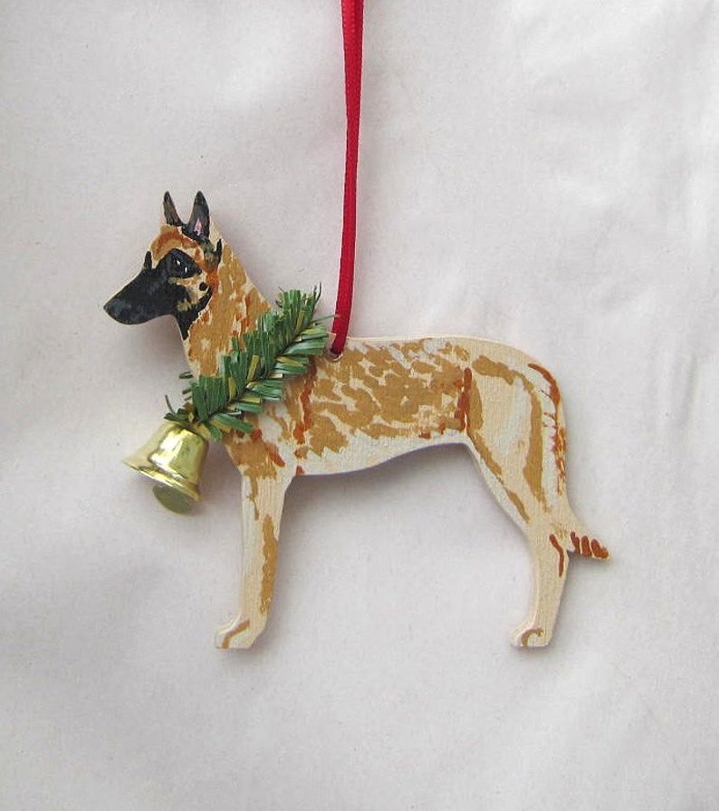 Hand-Painted BELGIAN MALINOIS Wood Christmas Ornament Artist Original image 1