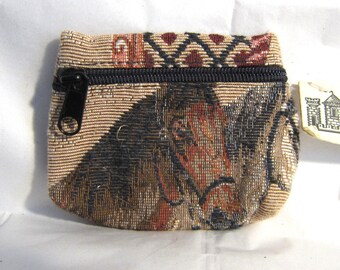 Vintage Tapestry Fabric Horse Head Zippered Coin Purse made in USA