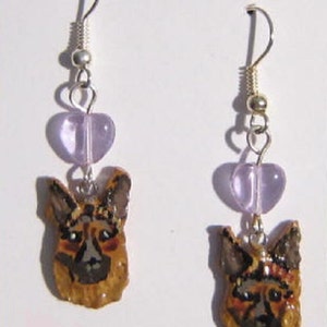Hand-painted GERMAN SHEPHERD Sculpted Clay Earrings choose bead color