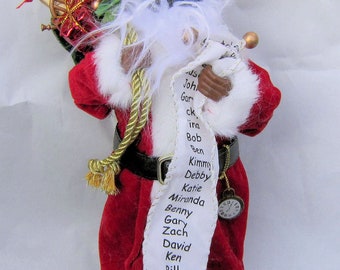Medium PUG Dog Santa w/sack and List Holiday Figurine 11" tall Fabric Suit