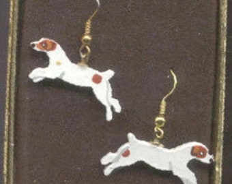 Jewelry Sale... JACK RUSSELL TERRIER Running Lightweight Wood Dog Breed Frenchwire Dangle Earrings....Choose Brown or Tri-color