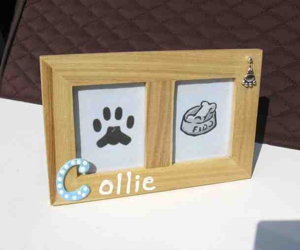 Super Blowout Sale...collie Dog Breed Wood Desktop Double Photo Frame W/Pawprint Charm Choose Red Or Blue Letter