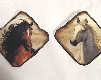 Horse HORSEHEAD SQUARES Cotton Fabric Applique Iron-on/Sew on 3 1/2" DIY...choose style