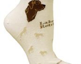 Vintage Adult Medium CHOCOLATE LAB Dog Breed Anklet Adult Socks USA made...choose sock color