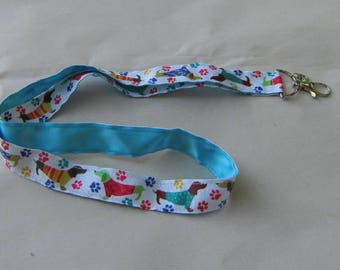 Handmade DACHSHUND Dog Breed Lanyard/Badge Holder Grosgrain & Satin Ribbon w/Metal Charm