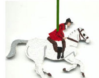 Hand-Painted GALLOPING HORSE/RIDER Wood Christmas Ornament Nicely Painted...choose horse color