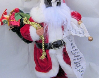 Medium SPRINGER SPANIEL Dog Santa w/sack and List Holiday Figurine 11" tall Fabric Suit...choose black or liver Springer