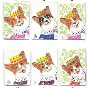 Original Art Welsh CORGI Royal Corgi w/Crown Mini Pen & Ink Drawing size 2 1/2&quot; x 3 1/2&quot; in a 3 1/2&quot; x 5&quot; frame card....Choose one design