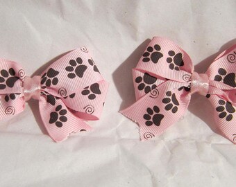 Handmade Dog Paw Print Childrens Hair Bow w/clip Grosgrain Ribbon 3" set of 2...choose style
