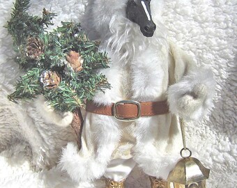 Vintage Large Standing BLACK HORSE Santa w/tree 10" Santa Figurine