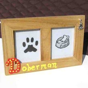 Super BLOWOUT Sale...DOBERMAN Dog Breed Wood Desktop Double Photo Frame w/Pawprint Charm