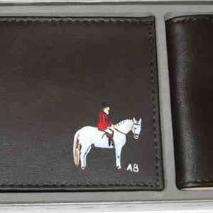 Markdown Sale....English Horse & Rider Handpainted Leather Mens Bi-fold Wallet