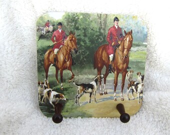 Vintage Wooden FOXHUNT EQUESTRIAN Horse Theme 2-Peg Coat Rack