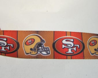 Ribbon FOOTBALL Forty niners 49'ers Grosgrain Ribbon, 1" wide 1 yard cut, craft ribbon, ribbon for bows, lanyard ribbon, hairbow ribbon