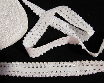 Picot Edge Stretch Lace Trim color White 7/8" wide Elastic Trim...choose length