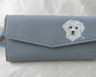 MALTESE Hand-painted Blueish Gray Faux Leather Full Size Ladies Wallet/Coin....Nicely Painted