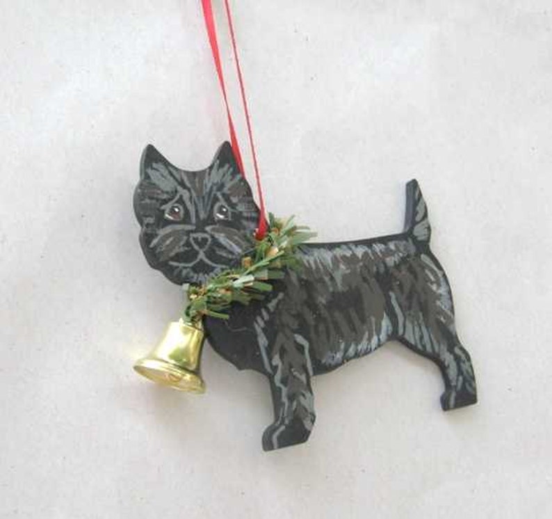 Hand-Painted CAIRN TERRIER BLACK Wood Christmas Tree Ornament Artist Original image 2