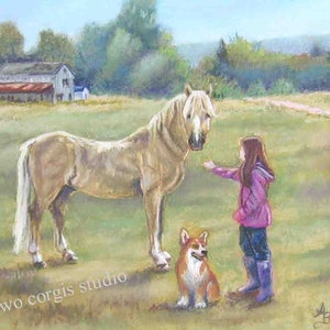 Corgi Print Sale...&quot;Gentle Friends&quot; Welsh Corgi Matted Print from Original Painting....choose size
