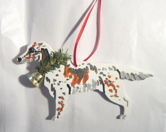 Hand-Painted ENGLISH SETTER Tri Color Wood Christmas Tree Ornament Artist Original