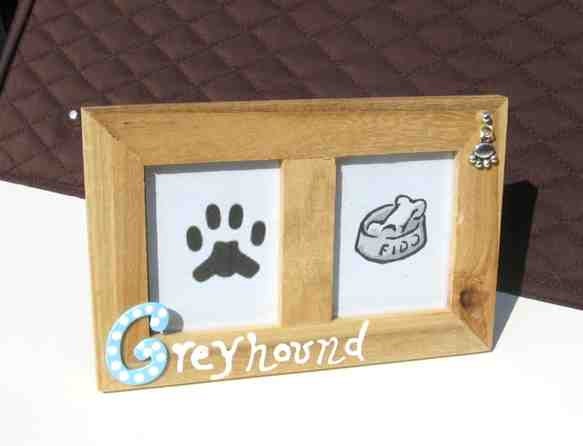 Super Blowout Sale...greyhound Dog Breed Wood Desktop Double Photo Frame W/Pawprint Charm Choose Red Or Blue Letter