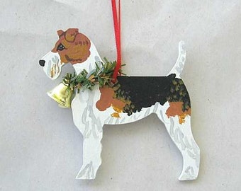 Hand-Painted WIREHAIR FOX TERRIER Wood Christmas Tree Ornament Artist Original...Nicely Painted