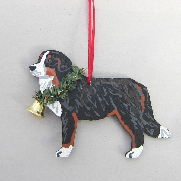 Hand-Painted BERNESE MOUNTAIN DOG Wood Christmas Ornament...Artist Original, Christmas Tree Ornament Decoration