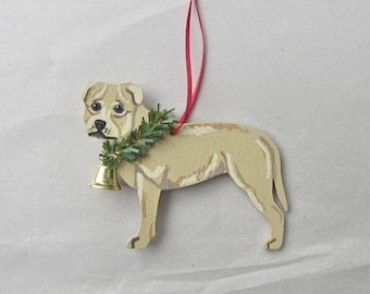 Hand-Painted PITBULL TERRIER FAWN Wood Christmas Tree Ornament Artist Original...Nicely Painted