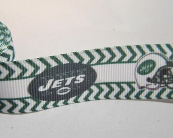 Ribbon FOOTBALL Jets Grosgrain Ribbon, 7/8" wide 5 yards, craft ribbon, ribbon for bows, lanyard ribbon, hairbow ribbon