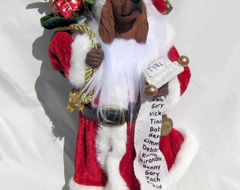 Medium IRISH SETTER Dog Santa w/sack and List Holiday Figurine 11" tall Fabric Suit