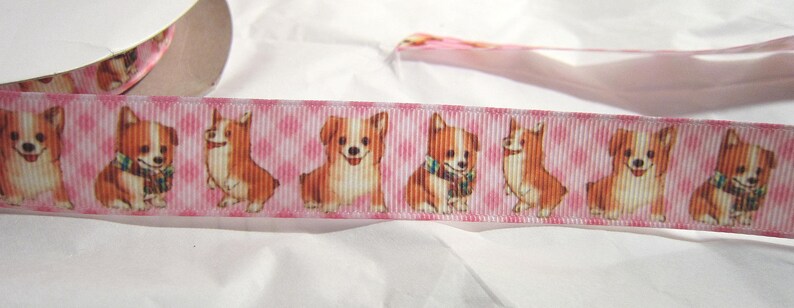 Pink Ribbon Dogs Ribbon Dog WELSH CORGI on Pink Dog Breed Grosgrain 7/8
