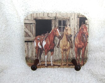 Vintage Wooden WESTERN HORSES Horse Theme 2-Peg Coat Rack
