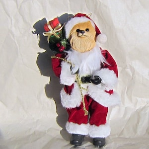 Standing Santa POMERANIAN Dog Breed Santa Holiday Figurine 9&quot; tall Fabric Suit...choose red, black or white Pom
