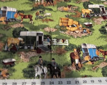 Horse Fabric HORSE English Equestrian Horse Show Scene Cotton Fabric choose length