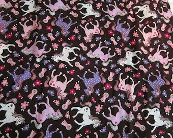 Horse Fabric SWEET PONY Michael Miller Pink Lavender Ponies on Brown Cotton Fabric...choose size