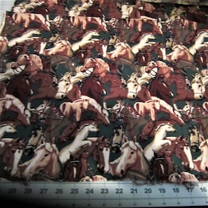 Vintage HORSEHEADS Green Background Horse Fabric by Kaufman Cotton Fabric sold 1 yard piece