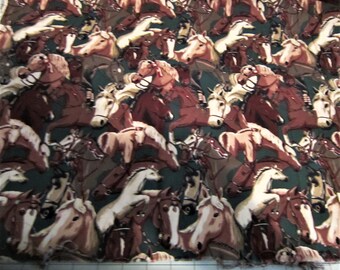 Vintage HORSEHEADS Green Background Horse Fabric by Kaufman Cotton Fabric sold 1 yard piece