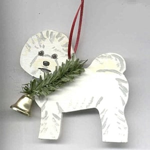 Hand-Painted BICHON FRISE Wood Christmas Tree Ornament Artist Original...choose style