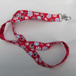 Handmade DOG PAWPRINTS Multi-Pattern Grosgrain & Satin Ribbon Lanyard/Keychain/Badge Holder w/Charm...choose color
