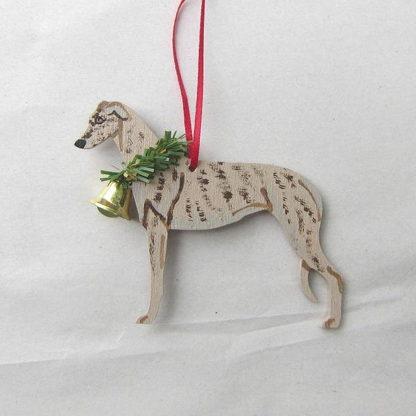 Hand-Painted GREYHOUND FAWN BRINDLE Wood Christmas Tree Ornament Artist Original...Nicely Painted