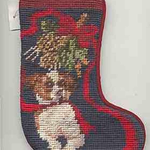 Vintage Needlepoint JACK RUSSELL TERRIER Dog Breed Small Christmas Stocking from the 90's