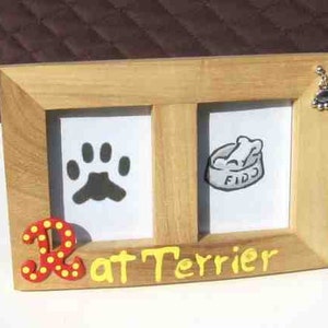 Super BLOWOUT Sale...RAT TERRIER Dog Breed Wood Desktop Double Photo Frame w/Pawprint Charm...choose Red or Blue Letter image 2