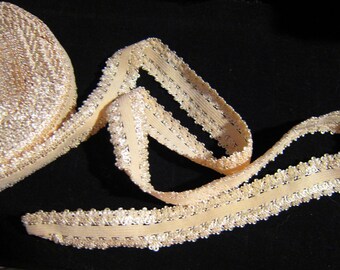 Picot Edge Stretch Lace Trim color Beige 7/8" wide 5 yards Elastic Trim