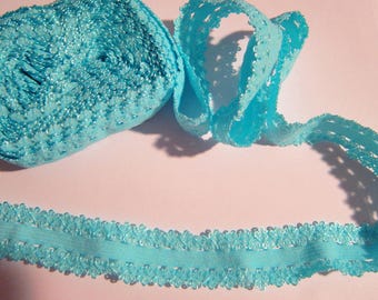 Picot Edge Stretch Lace Trim color Light Blue 7/8" wide 5 yards Elastic Trim