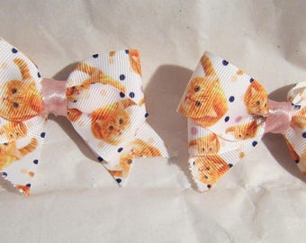 Handmade Orange CAT Childrens Hair Bow w/clip Grosgrain Ribbon 3" set of 2...choose style